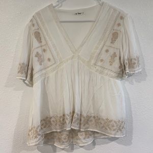 In Loom Ivory Embroidered Flutter Sleeve Blouse